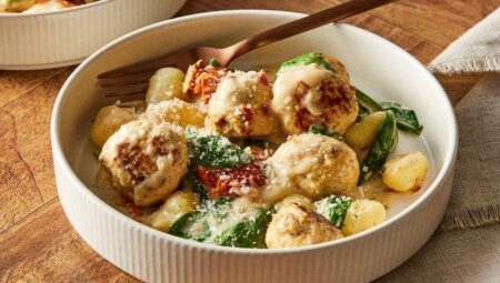 Slow Cooker Tuscan Chicken Meatballs with Gnocchi