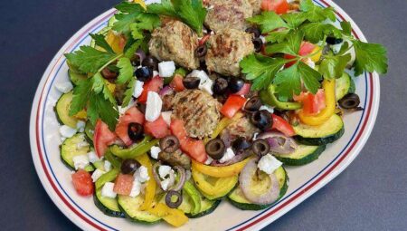 Mediterranean Turkey Meatball Sheet Pan Dinner